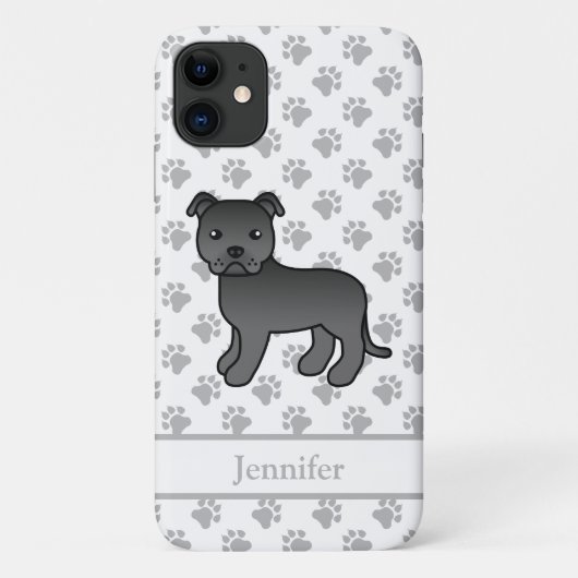 Zwarte Engelse Staffie Mopshond & Naam Case-Mate iPhone Case (Achterkant)