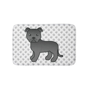 Zwarte Engelse Staffie Schattige Cartoon Hond & Po Badmat