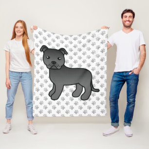 Zwarte Engelse Staffie Schattige Cartoon Hond & Po Fleece Deken