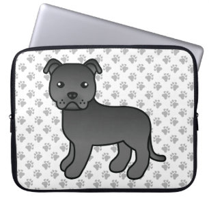Zwarte Engelse Staffie Schattige Cartoon Hond & Po Laptop Sleeve