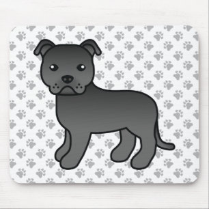 Zwarte Engelse Staffie Schattige Cartoon Hond & Po Muismat