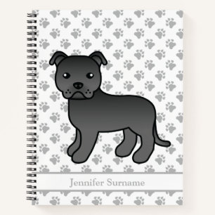 Zwarte Engelse Staffie Schattige Cartoon Hond & Te Notitieboek