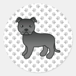 Zwarte Engelse Staffordshire Bull Terrier Hond Ronde Sticker