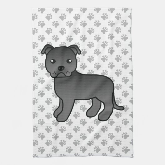 Zwarte Engelse Staffordshire Bull Terrier Hond Theedoek (Verticaal)
