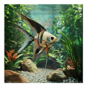 Zwarte engelvis zwemt in zoetwateraquarium perfect poster