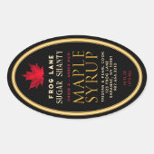 Zwarte esdoornsiroop met rood blad en rand ovale sticker (Voorkant)