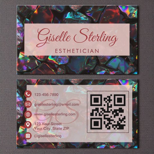 Zwarte Esthetician Opal Edelsteen QR-code Visitekaartje