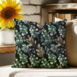 Zwarte esthetische groene bloem blad patroon kussen