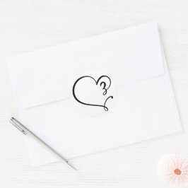 Zwarte esthetische lijn hart bruiloft envelop afdi ronde sticker