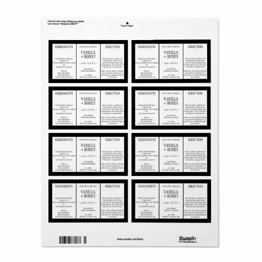 Zwarte etherische olie Cosmetische fles wikkel ron Etiket (Full Sheet)