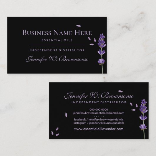Zwarte etherische oliën Lavendel Visitekaartje (Voorkant / Achterkant)