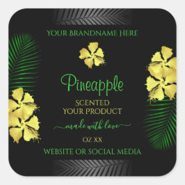 Zwarte Etiket Geel Groen Hawaiian Flowers