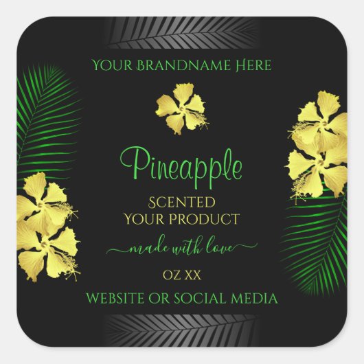 Zwarte Etiket Geel Groen Hawaiian Flowers (Voorkant)