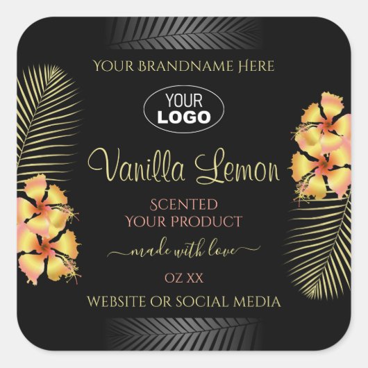 Zwarte Etiket Geel Hawaï Flowers Voeg Logo toe (Voorkant)
