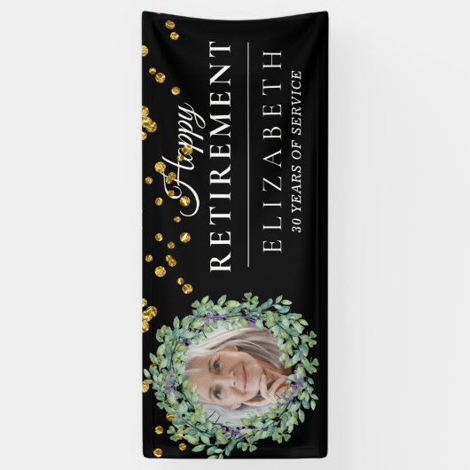 Zwarte Eucalyptus Aangepaste foto Retirement Party Spandoek (Verticaal)