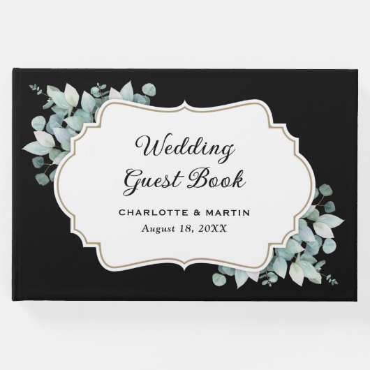 Zwarte Eucalyptus groen bruiloft Gastenboek (Voorkant)