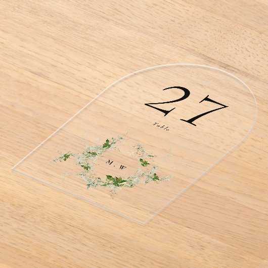 Zwarte Eucalyptus Krans Arch Acryl Tabel Nummer Acryl Uitnodigingen (Laagn)