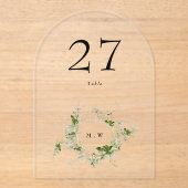 Zwarte Eucalyptus Krans Arch Acryl Tabel Nummer Acryl Uitnodigingen (Voorkant)