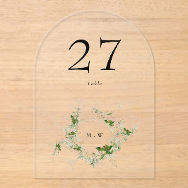 Zwarte Eucalyptus Krans Arch Acryl Tabel Nummer Acryl Uitnodigingen