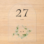 Zwarte Eucalyptus Krans Arch Acryl Tabel Nummer Uitnodigingen (Voorkant)