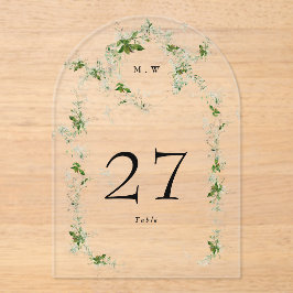 Zwarte Eucalyptus Krans Arch Acryl Tabel Nummer Uitnodigingen