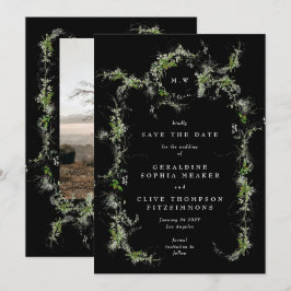 Zwarte Eucalyptus Krans Monogram Foto Huwelijk Save The Date