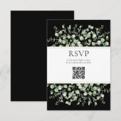 Zwarte Eucalyptus QR-code Huwelijk RSVP Informatiekaartje (Voorkant / Achterkant)