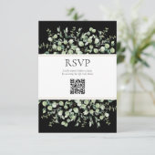 Zwarte Eucalyptus QR-code Huwelijk RSVP Informatiekaartje (Staand voorkant)