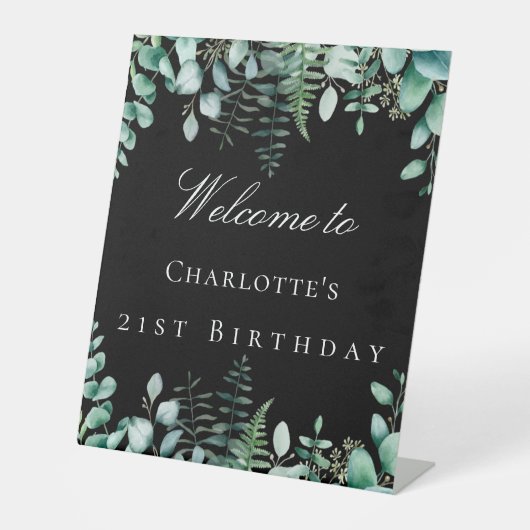 Zwarte eucalyptusbossen op de tribune reclamebord met voetstuk (Voorkant)