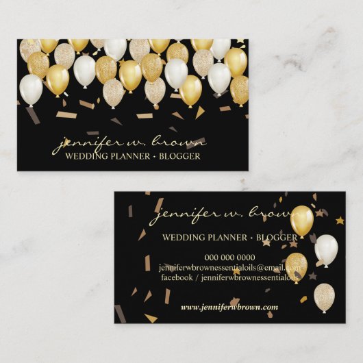 Zwarte evenement voor ballonpartijdig planner visitekaartje (Voorkant / Achterkant)