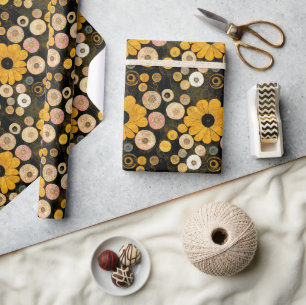 Zwarte Eyed Susans & Abstracte Bubbles   Klimtesk Cadeaupapier