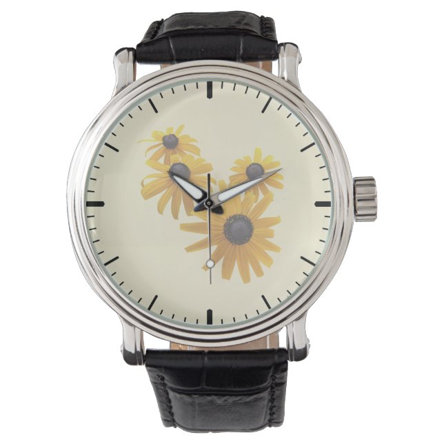 Zwarte Eyed Susans Hart Horloge (Voorkant)