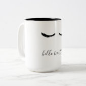 Zwarte Eyelashes Hallo Prachtig Tweekleurige Koffiemok (Voorkant links)