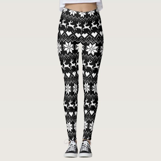 Zwarte Fair Isle Print (of kies kleur) Leggings (Voorkant)