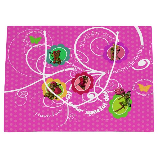 Zwarte Fairies Birthday Large Cadeautasje (Voorkant)