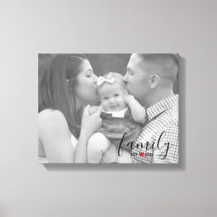 Zwarte Familie Est. Jaar met foto van Red Heart Canvas Afdruk