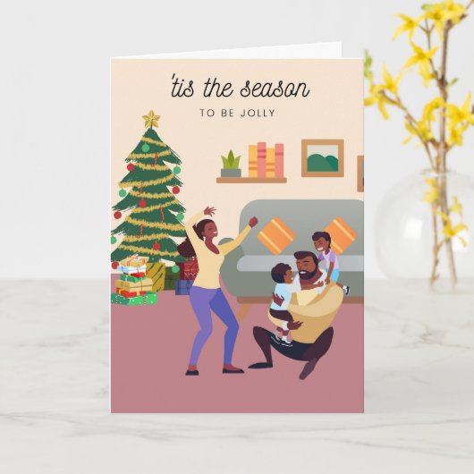 Zwarte Familie Kerst Kaart 006 (Gele Bloem)