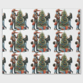 Zwarte familie rond de kerstboom cadeaupapier (Vlak)