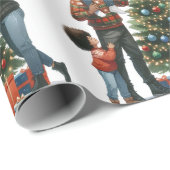 Zwarte familie rond de kerstboom cadeaupapier (Rol Hoek)