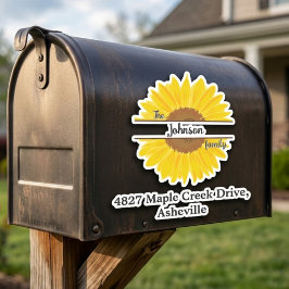 Zwarte familienaam en adres mailbox gepersonalisee sticker