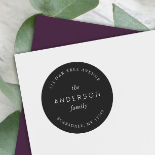 Zwarte familienaam retouradres ronde sticker