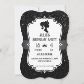 Zwarte fancy glitter glans pop verjaardag kaart (Voorkant)