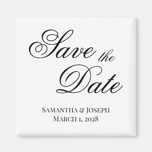 Zwarte Fancy kalligrafie Save the Date Magneet (Voorkant)