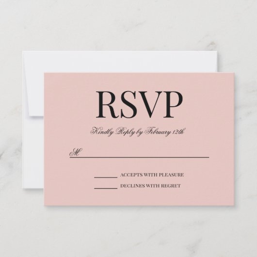 Zwarte Fancy Script Calligraphy en Blush RSVP Kaartje (Voorkant)