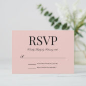 Zwarte fancy script kalligrafie en blos RSVP kaartje (Staand voorkant)