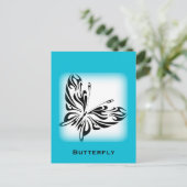 Zwarte fancy vlinder met heldere blauwe rand briefkaart (Staand voorkant)