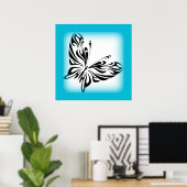 Zwarte fancy vlinder met heldere blauwe rand poster (Thuiskantoor)