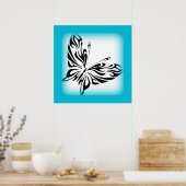 Zwarte fancy vlinder met heldere blauwe rand poster (Keuken)