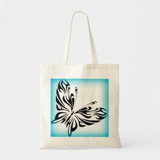 Zwarte fancy vlinder met heldere blauwe rand tote bag (Voorkant)