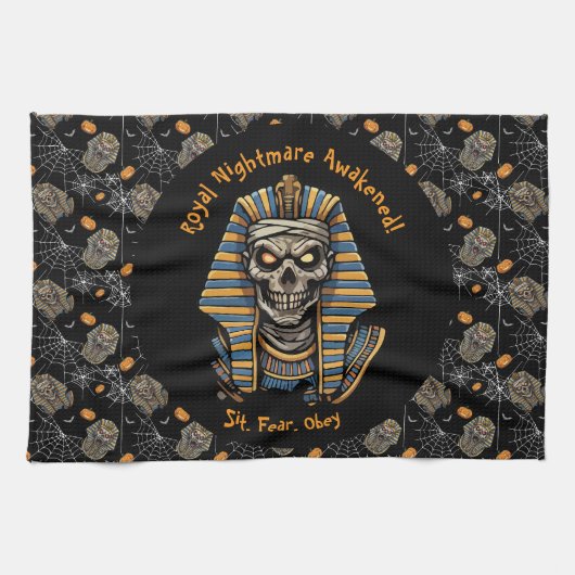 🖤 Zwarte Farao Mummy Keuken Handdoek 🎃 (Horizontaal)